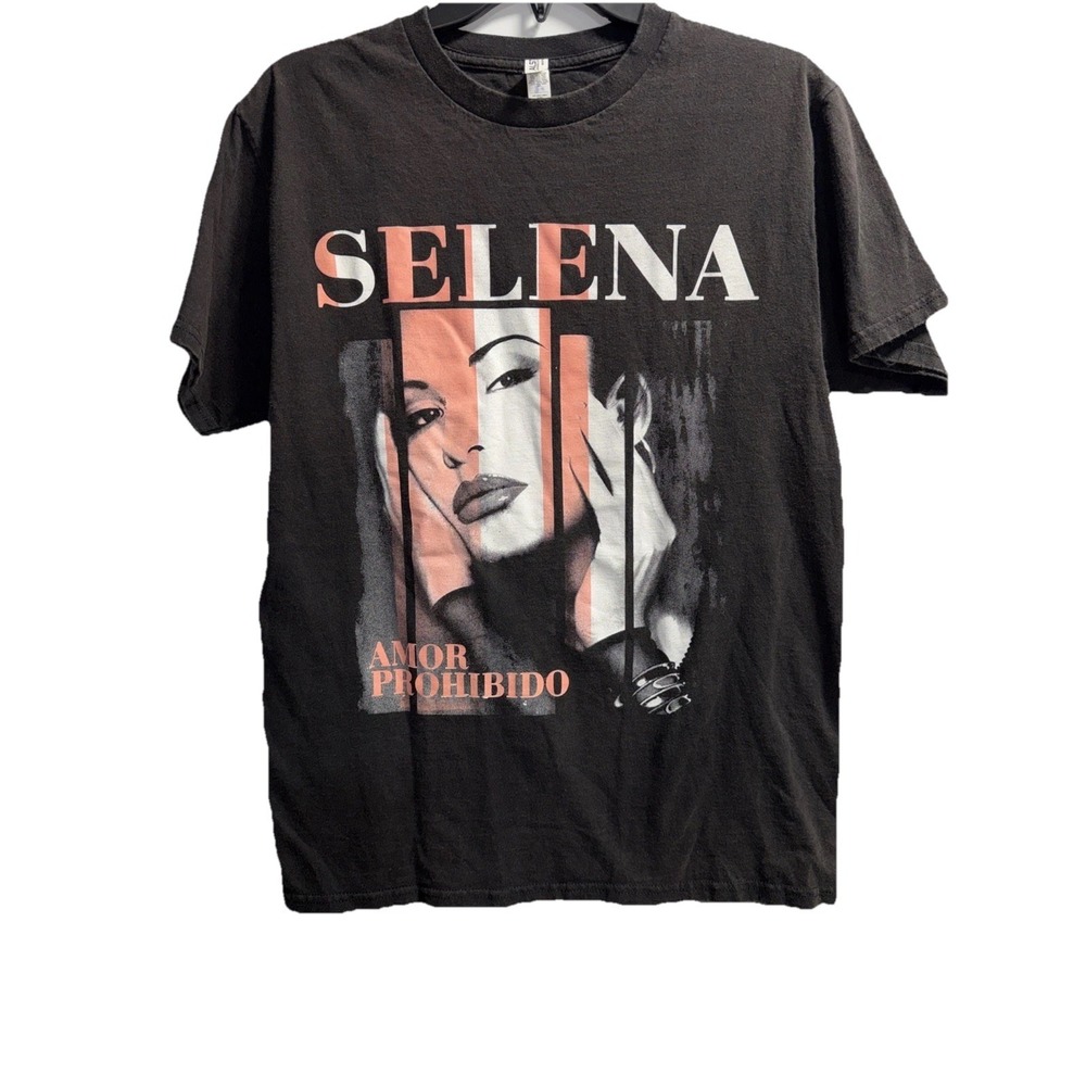 SELENA THE QUEEN OF TEX-MEX GOLD AMOR PROHIBIDO BLACK T SHIRTS MEN'S SIZES